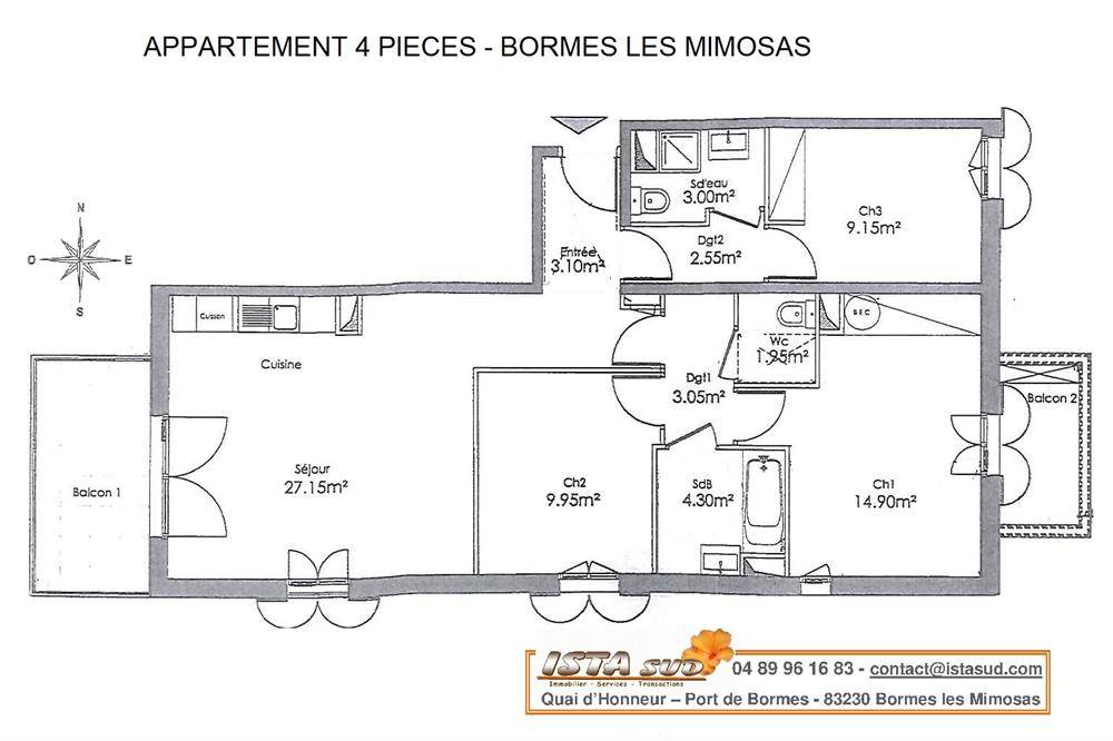 APPARTEMENT 4 PIECES 80 m² - PARKINGS - BORMES LES MIMOSAS.