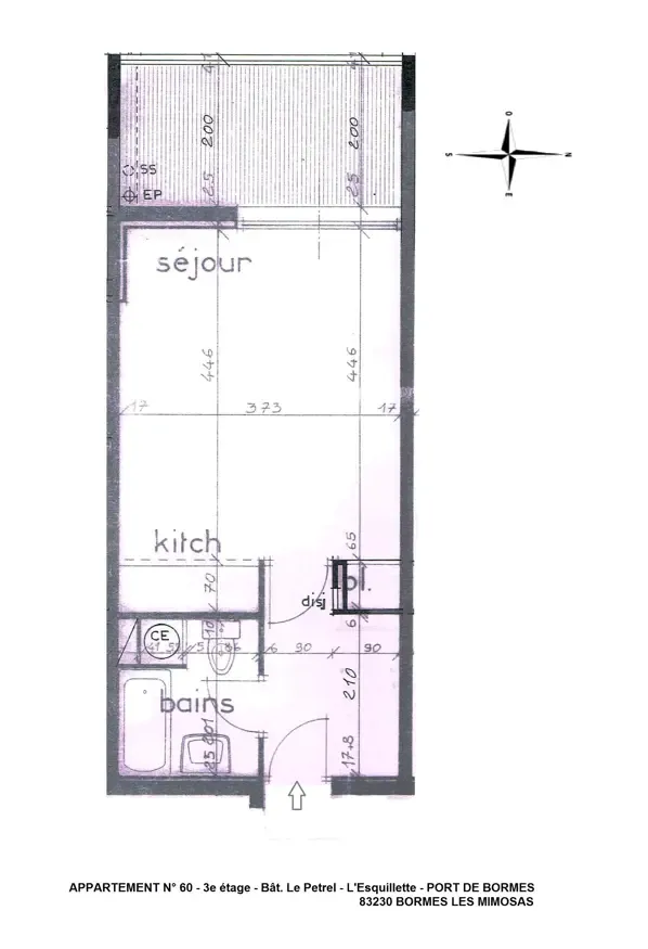 ESTIMATION D'UN STUDIO - CABINE 26m² - TERRASSE 7m² - MARINA DU PORT DE BORMES LA FAVIERE.